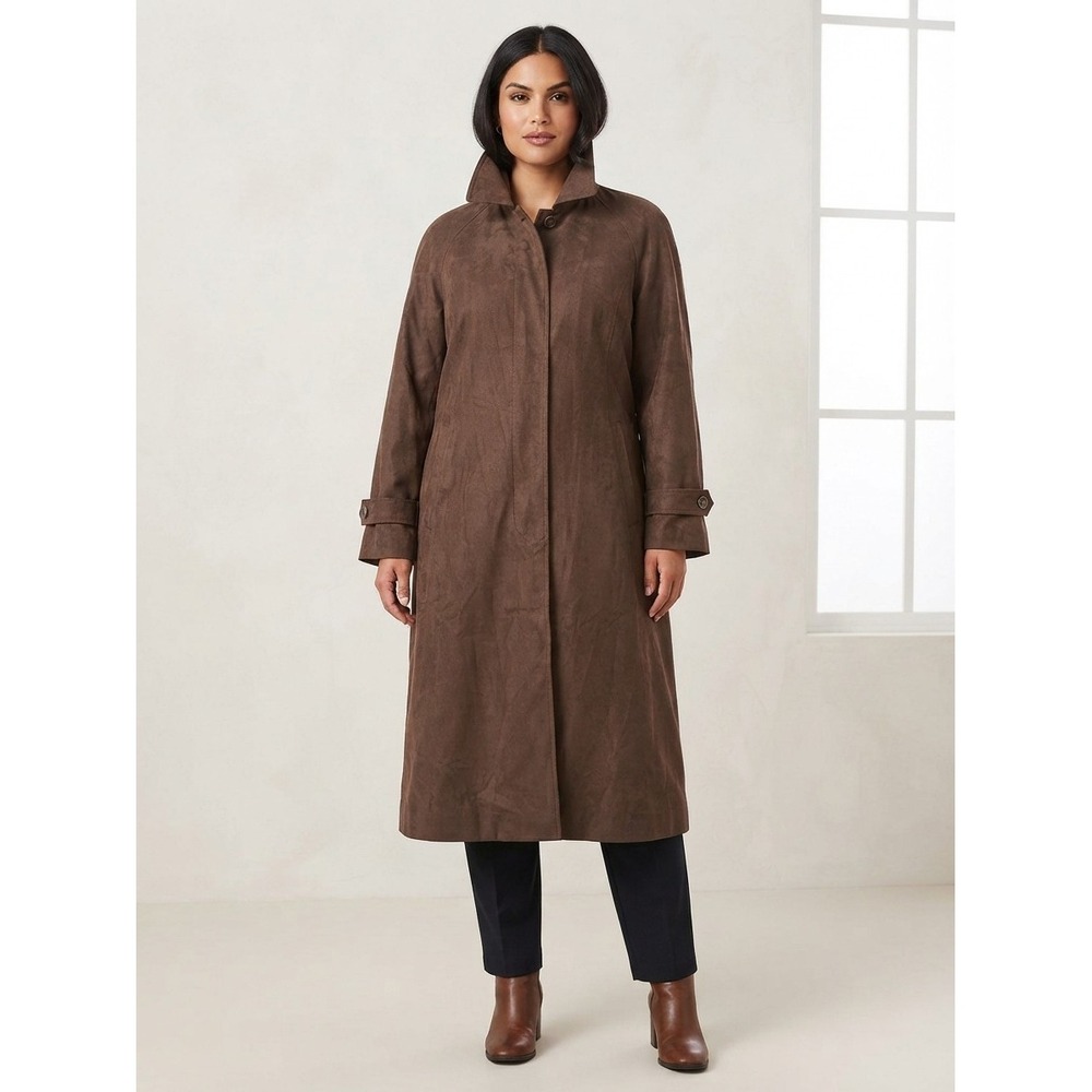 Jacqueline Ferrar Women 18W Brown Trench Coat Long Winter Liner Y2K DarkAcademia